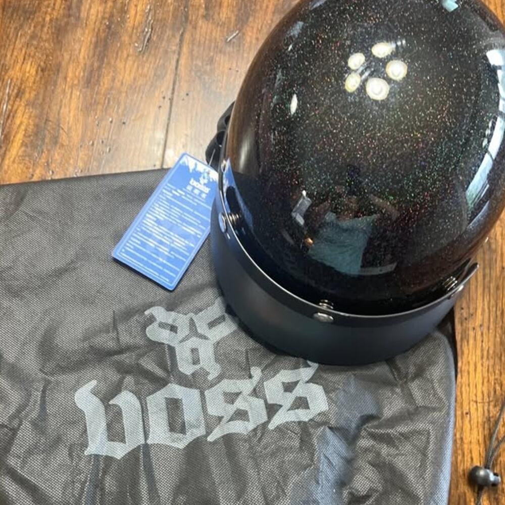 oss DOT Motorcycle Helmet Gloss Black Metallic Red Lining Adult SizeL NWT w/ Bag